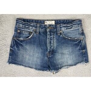 Free People Jean Shorts Womens 24 (28x2) Blue Denim Button Fly Cut Off EUC
